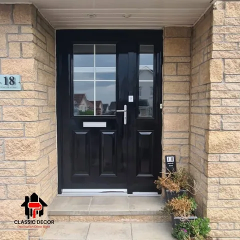 Glossy black painted entrance door