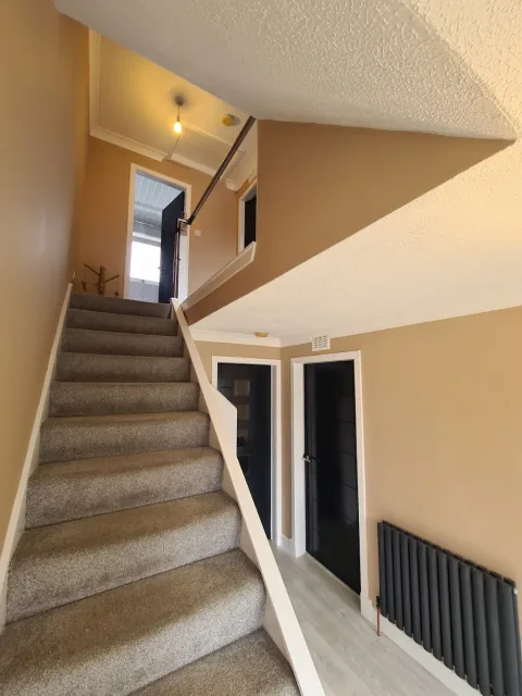 Decorated staircase and white balustrade