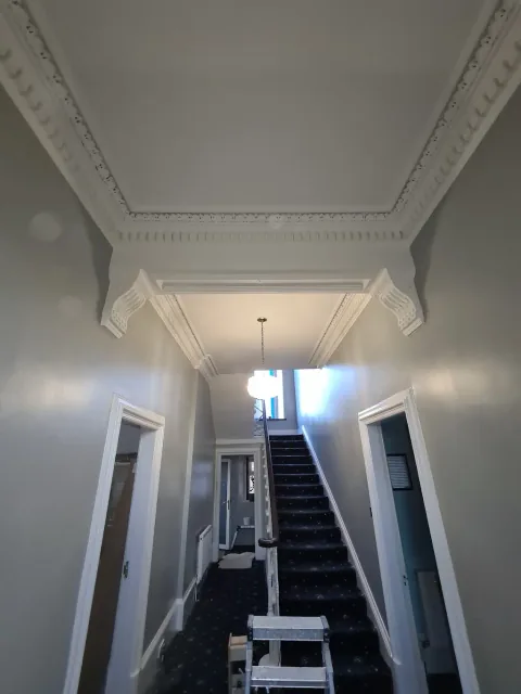 Hall ceiling with detailed white cornicing